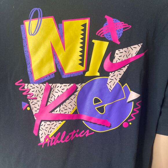 Retro The Nike Tshirt Mens Med Multicolored Spell Out Color Block Logo Stretch - Picture 3 of 12
